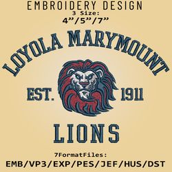 Loyola Marymount Lions embroidery design, NCAA Logo Embroidery Files, NCAA Loyola Marymount, Machine Embroidery Pattern