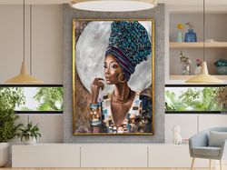 African Women Art Decor, African Girl Canvas Wall Art, Ethnic Art Canvas Print, Beauty Woman Print Art Canvas Design, Fr