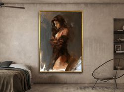 sexy woman canvas painting, nude woman wall art,erotic canvas painting, painting for bedroom, wall art canvas designfram