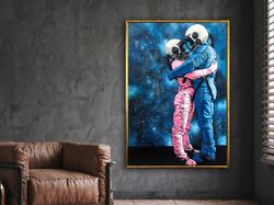 astronaut couple canvas wall art , love in space canvas painting , astronaut canvas, wall art canvas design, framed canv