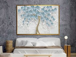 Blue Tree Painting Print, Landscape Art, Contemporary Artwork, Blue Leaves Wall Decor, Wall Art Canvas Design, Framed Re