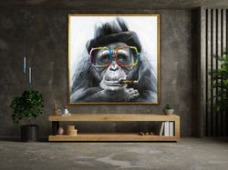 monkey colorful glasses canvas art, drawing effect wall decor, animal poster, wall art canvas design, framed canvas read