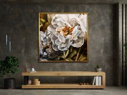 White Flowers Canvas Print, Luxury Floral Art, Modern Wall Decor, Floral Print, Wall Art Canvas Design, Framed Canvas Re