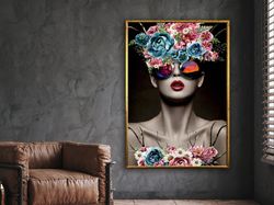 Woman With Flower Head Canvas Painting, Roses And Woman Canvas Print, Flower Woman Poster, Flowers And Woman Art,Woman G
