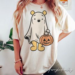 Comfort Colors Retro Winnie The Pooh Ghost Halloween Shirt, Disney Spooky Season Shirt, Mickey's Not So Scary Shirt, Hal