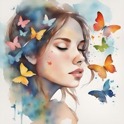 Girl With Butterflies Watercolor Printable 3