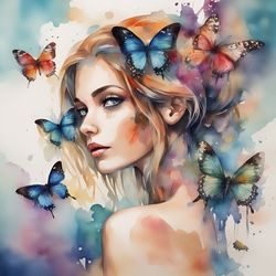Girl With Butterflies Watercolor Printable 4