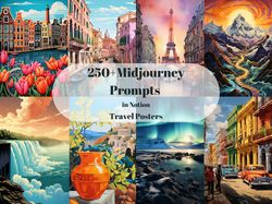 250 Travel Poster Midjourney Prompts used for home/office decoration, Travel Posters, Midjourney Prompts, Digital Art
