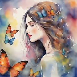 Girl With Butterflies Watercolor Printable 7