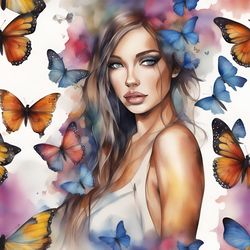 Girl With Butterflies Watercolor Printable 8