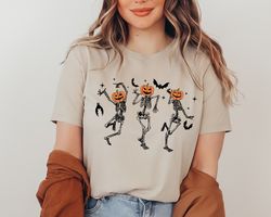 Dancing Skeleton Shirt, Pumpkin Skeleton Graphic Tee, Halloween Skeleton Shirt, Halloween Gifts, Fall Halloween Shirt