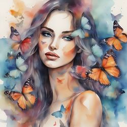 Girl With Butterflies Watercolor Printable 13