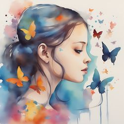 Girl With Butterflies Watercolor Printable 15