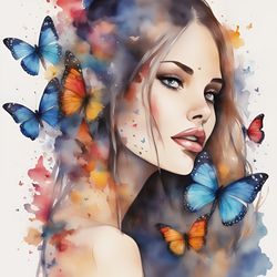 Girl With Butterflies Watercolor Printable 16