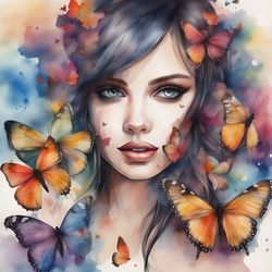 Girl With Butterflies Watercolor Printable 17