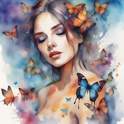 Girl With Butterflies Watercolor Printable 18