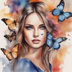 Girl With Butterflies Watercolor Printable 22