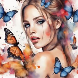 Girl With Butterflies Watercolor Printable 25
