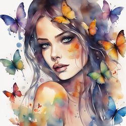Girl With Butterflies Watercolor Printable 32