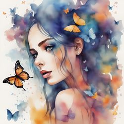 Girl With Butterflies Watercolor Printable 34
