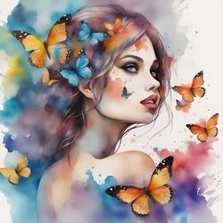 Girl With Butterflies Watercolor Printable 35