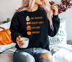 Hot Chocolate Crunchy Leaves Cozy Knits Pumpkins Sweatshirt,2023 Happy Thanksgiving Shirt,Retro Thanksgiving Shirt,Cute