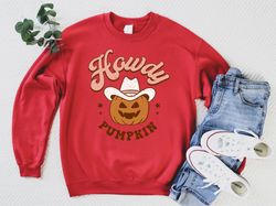 Howdy Pumpkin Western Halloween Sweatshirt, Cute Women's Western Halloween Tee, Retro Halloween Shirt, Country Cowgirl H