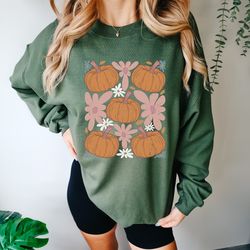 Retro Floral Pumpkins Sweatshirt, Pumpkin Shirt, Pumpkin Harvest Shirt, Womens Fall Sweatshirt, Pumpkin Halloween Shirt,