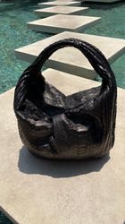 Medium Soft Hobo Classy Sport Woman Stitched Bag | Purse Genuine Python Skin | black classy purse