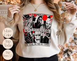 Vintage Horror Movie Tarot Cards Sweatshirt, Halloween Horror Movie Hoodie, Scary Halloween Party Sweatshirt, Halloween