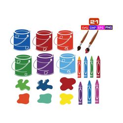 Crayons  svg,Teacher Gift svg,Paint Brush, Artist Brush,Brushes,Paint,Paint Splatter svg,Svg Files,Png File,Paint Bucket