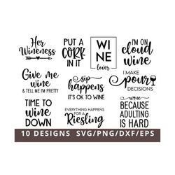 Wine SVG Bundle, Wine Lover Svg, Funny Wine Quotes Svg, Sassy Wine Sayings Svg, Cut File for Cricut, Silhouette, PNG, DX