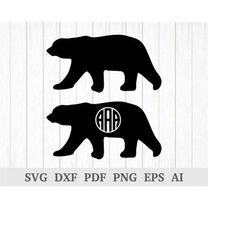 bear monogram svg, bear silhouette svg, grizzly bear svg, svg cutting files, quote svg, cricut & silhouette, vinyl, dxf,