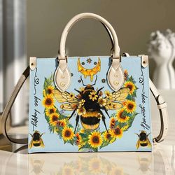 Bee Sunflower Leather Bag,Women Leather Handbag,Crossbody Bag