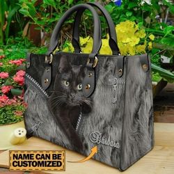 Cat Leather Handbag, Black Cat bag,Personalized Gift for Cat Lovers