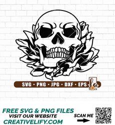 Skull With Flowers Svg | Skull Svg |skull And Roses Clipart | Skull Vector | Skull Cricut | Skull Cut Files | Skull Shir
