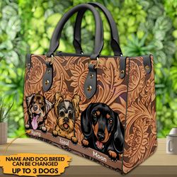 Dog Flowers Personalized Leather Handbag, Personalized Gift for Dog Lovers,Dog Dad