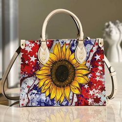 Flag Sunflower Leather Bag,Women Leather Handbag,Crossbody Bag