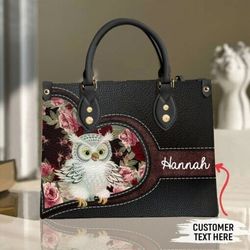 Personalized Owl Leather Handbag, Tote Bag,Leather Tote For Women Leather handBag