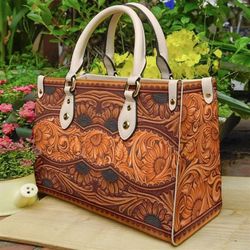 Wooden Sunflower Leather Handbag,Women Butterfly Handbag,3D Butterfly Bag