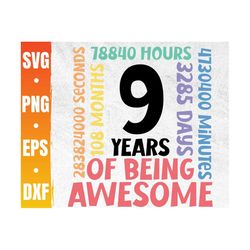 9th Birthday Svg | 9 Years Old Birthday Party Cricut File | Happy 9th Bday | Awesome Since 2013 | Commercial Use & Digit