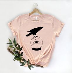 witchy shirt, crystal ball shirt, crow t-shirt, gift for halloween, witchcraft shirt, mystical eye tee