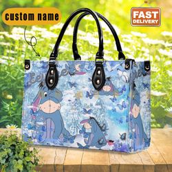 Custom Name Winnie The Pooh Eeyore Women leather Bag hand bag,Eeyore Woman Purse,Eeyore Lover's Handbag