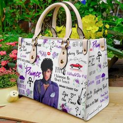 Prince Singer Leather Handbag, Watercolor Art - Prince Purple Women Bag, Personalized Leather Bag