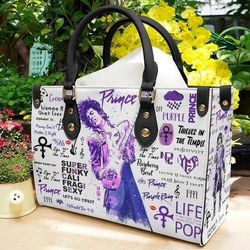 Prince Singer Leather Handbag, Watercolor Art - Prince Purple Women Bag, Personalized Leather Bag