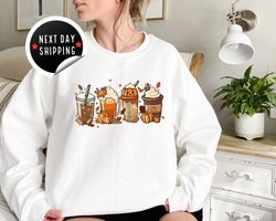 Fall Coffee Sweatshirt for Women, Vintage Thanksgiving Sweater, Fall Crewneck Pumpkin Spice Sweatshirt-1