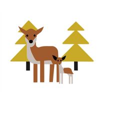 Mom And Baby Deer Cut File Christmas Woodland Download Svg Dxf Png pdf webp, Mom And Baby Deer Commercial Use Image Clip