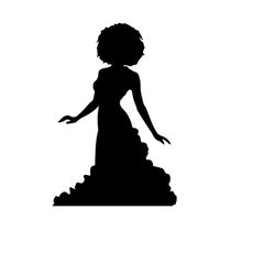 Elegant Black Woman In a Formal Style Gown and Perfect Afro Hair Clip Art Digital File Printable Image Picture Download