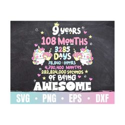 Girl Birthday SVG | 9 Years Old Girl Birthday Party Cricut File | Happy 9th Bday | Awesome Since 2013 | Commercial Use &