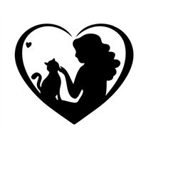 Girl Petting A Kitten Inside of A Heart Frame Picture Png Clip Art Svg Cut File Engraving Image Webp Commercial Use